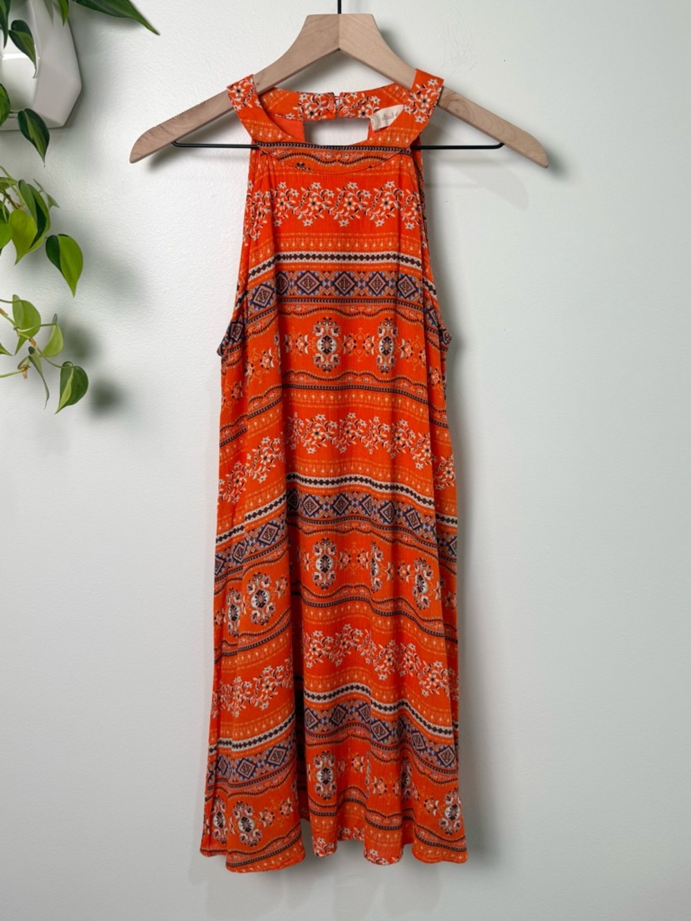 Altard State Orange Geometric‎ Floral Halter Dress Boho Mini Summer Festival S